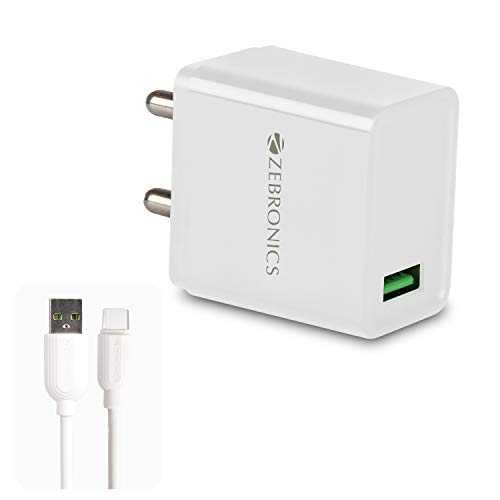 ZEBRONICS Zeb MA5311Q 18W Rapid Charge USB Charger Adapter with 1 Metre Type C Cable White