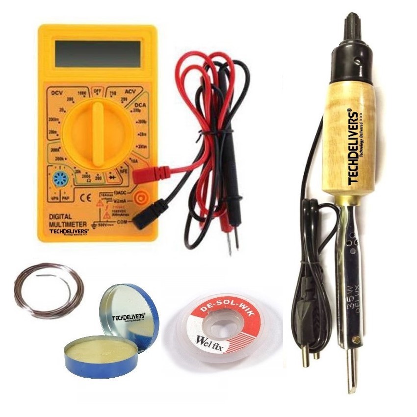 Buy TECHDELIVERS Soldering Iron Kit set with Multimeter, Soldering Wire, Paste, Desolder Wick