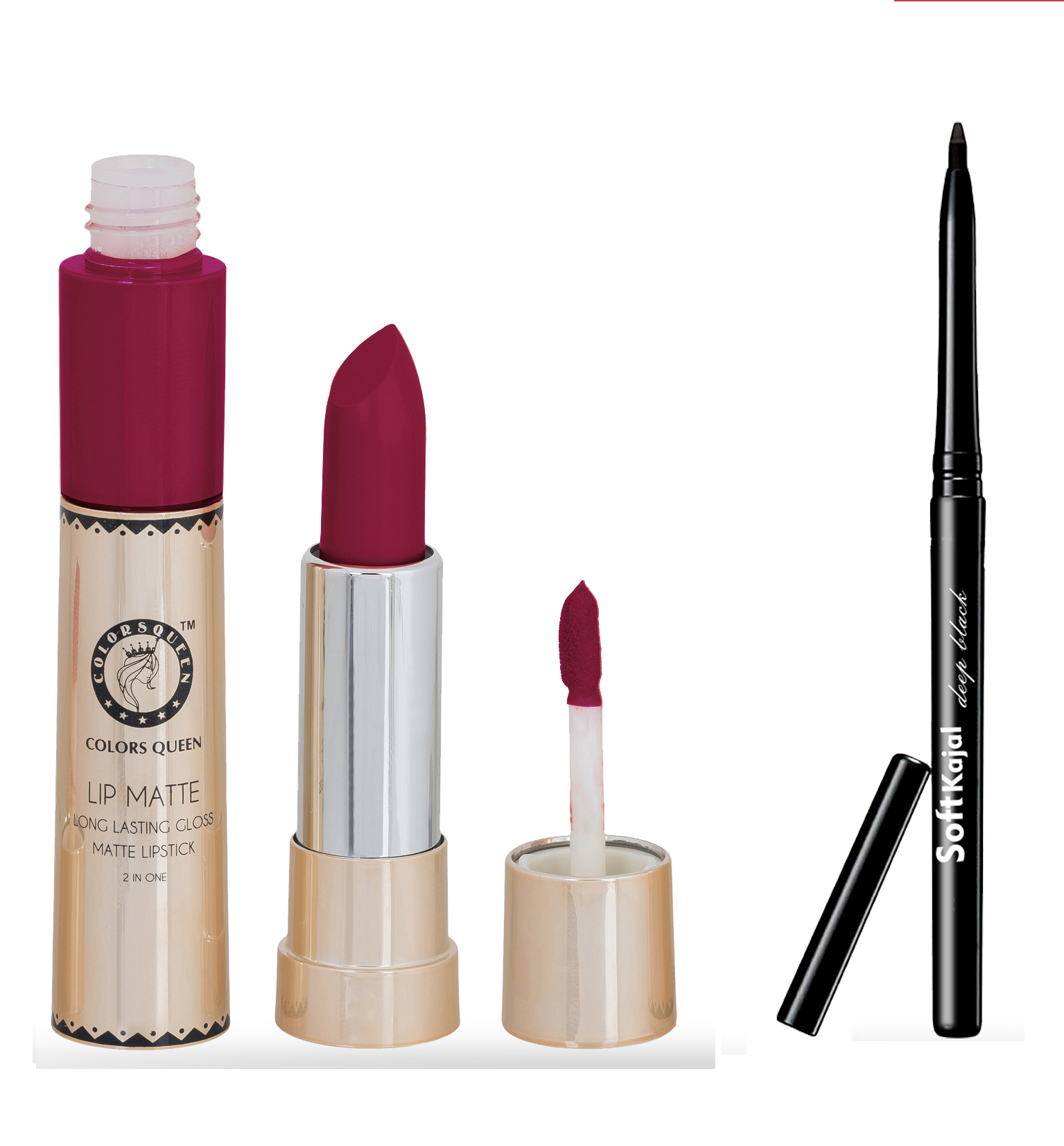 Colors Queen 2 in 1 Long Lasting Matte Lipstick Bridal Mahroon With Soft Kajal