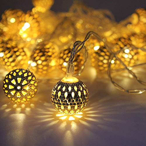 String Lights Moroccan Ball Multicolor 11ft 16LED Globe Fairy String Light Orb Lantern Decoration Warm White