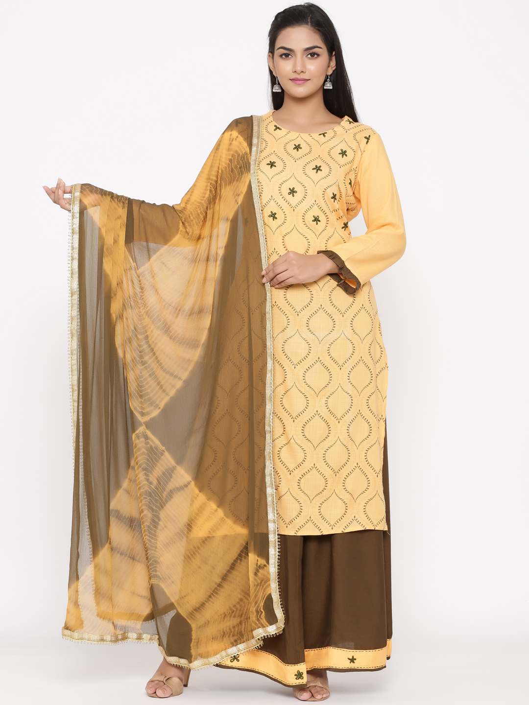 Women Yellow Viscose Rayon Kurta set with Dupatta