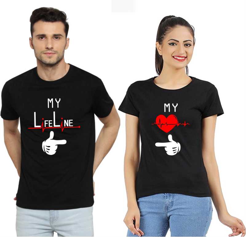 Attitude Jeans Black Printed Round Neck Regular Top Combo For Men Women