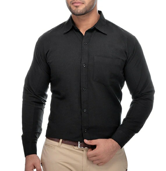 London Looks Men Solid Black Regular Fit Casual Shirt