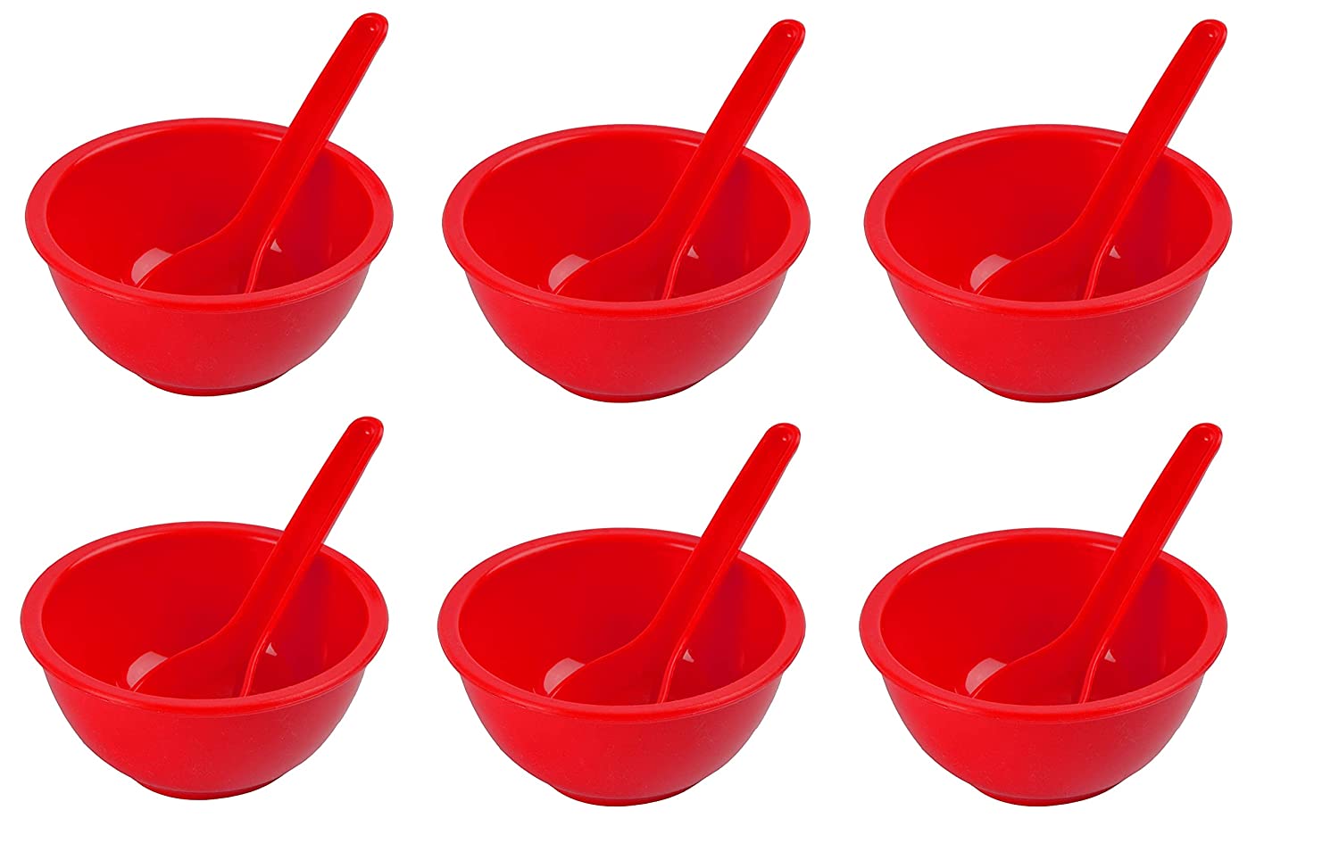 Red Plastic Soup Bowl Set of 12pcs 6 Bowls 6 Soup Spoons