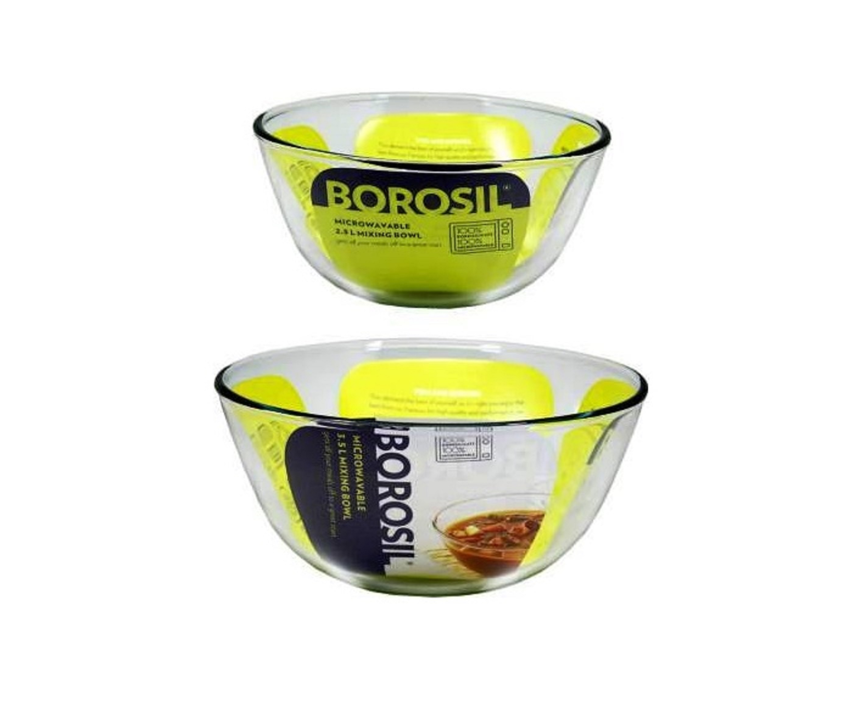 Borosil   Basics Glass Mixing Bowl   Set of 2  500ml + 900ml  Microwave Safe