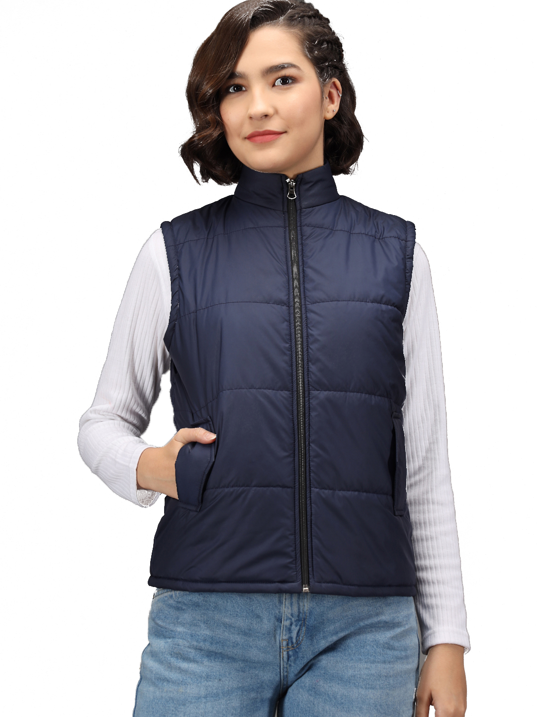 Kotty Navy Nylon Solid Women Puffer Jacket