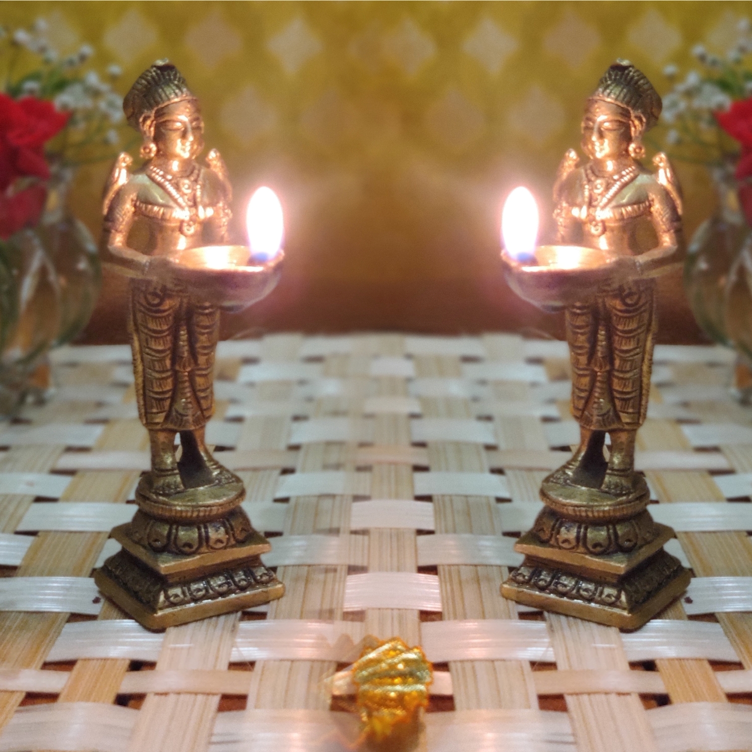 Buy Welcome Lady Brass Deep Laxmi Diya for Pooja Room Kuthu Vilakku ...