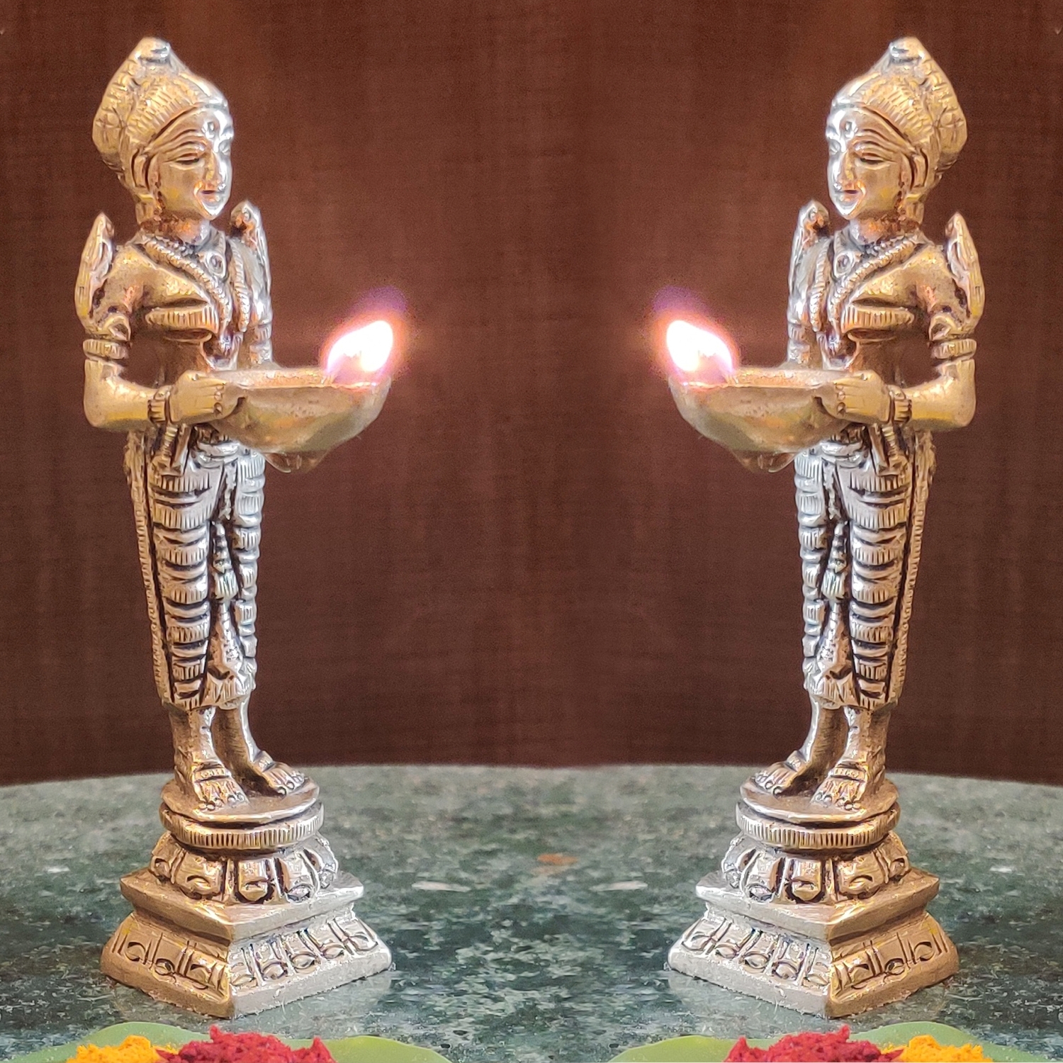 Buy Welcome Lady Brass Deep Laxmi Diya For Pooja Room Kuthu Vilakku