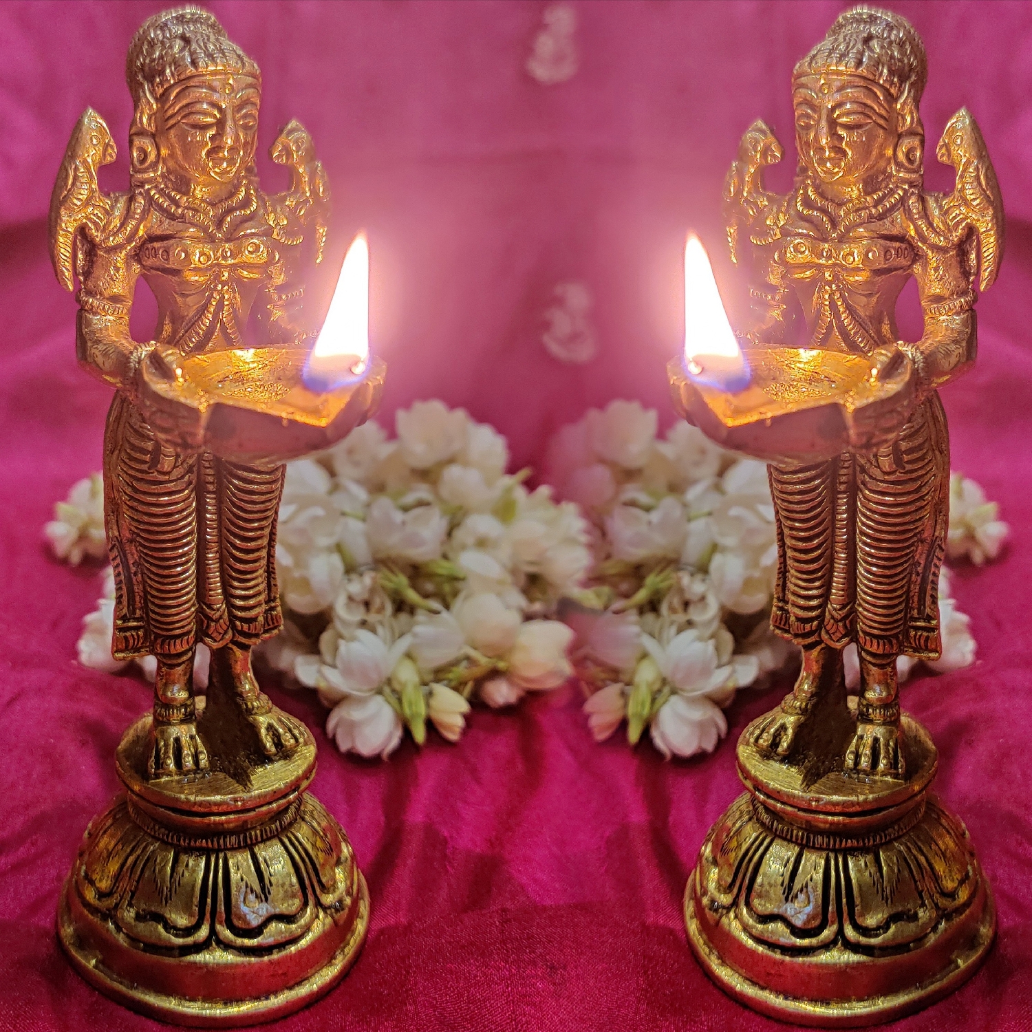 Buy Welcome Lady Brass Deep Laxmi Diya for Pooja Room Kuthu Vilakku ...