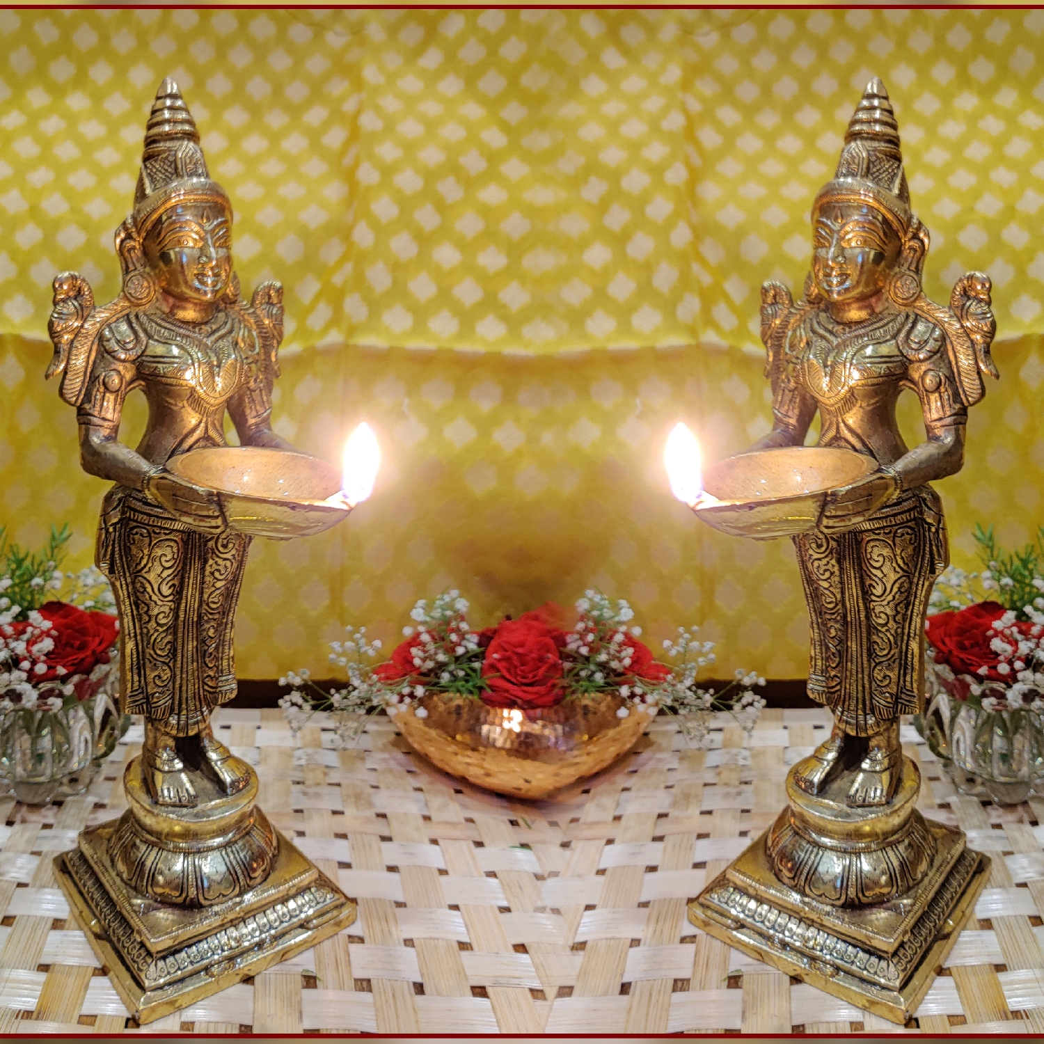 Buy Welcome Lady Brass Deep Laxmi Diya for Pooja Room Kuthu Vilakku ...