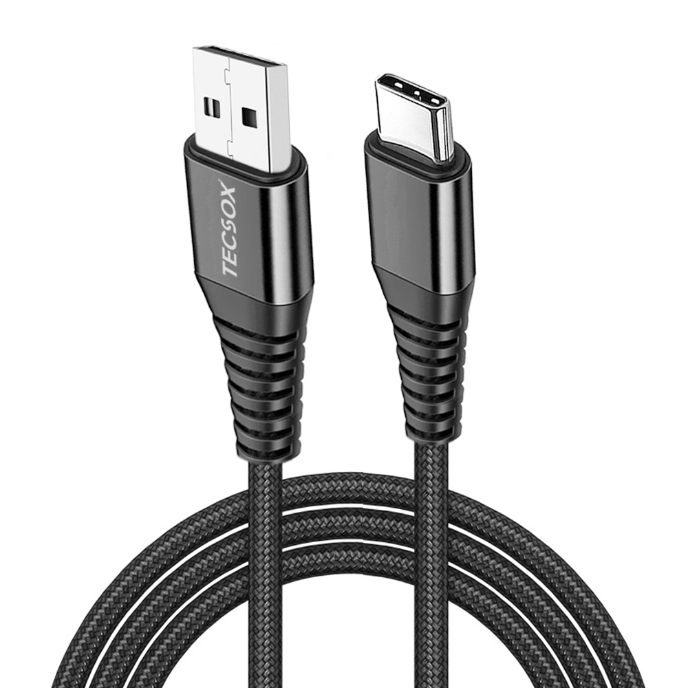 TecSox TecWire Type C Double Braided Cloth 3.5Amp Fast Data Charging USB Type C Cable, 1 Mtr, Rugged Extra Tough