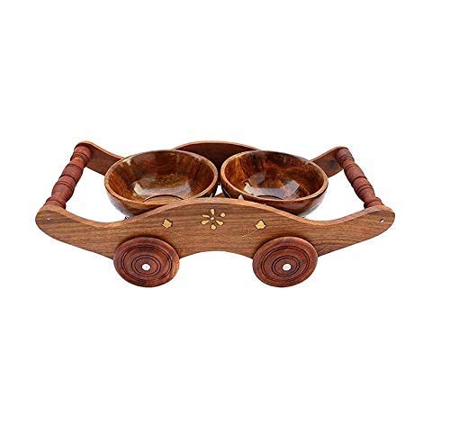 YUVAANSH Creations Wooden Trolley Tray with Bowl I Serving Tray with Set of 2 Bowl