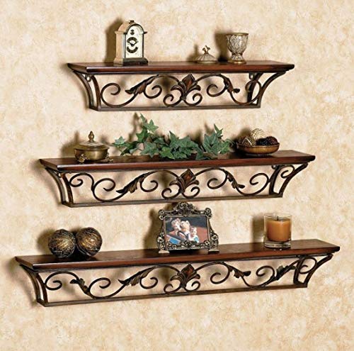 Yuvaansh CreationsWooden Iron Wall Shelf Wall Bracket Floating Wall Sheves for Home Decor, Living Room Dcor Set of 3