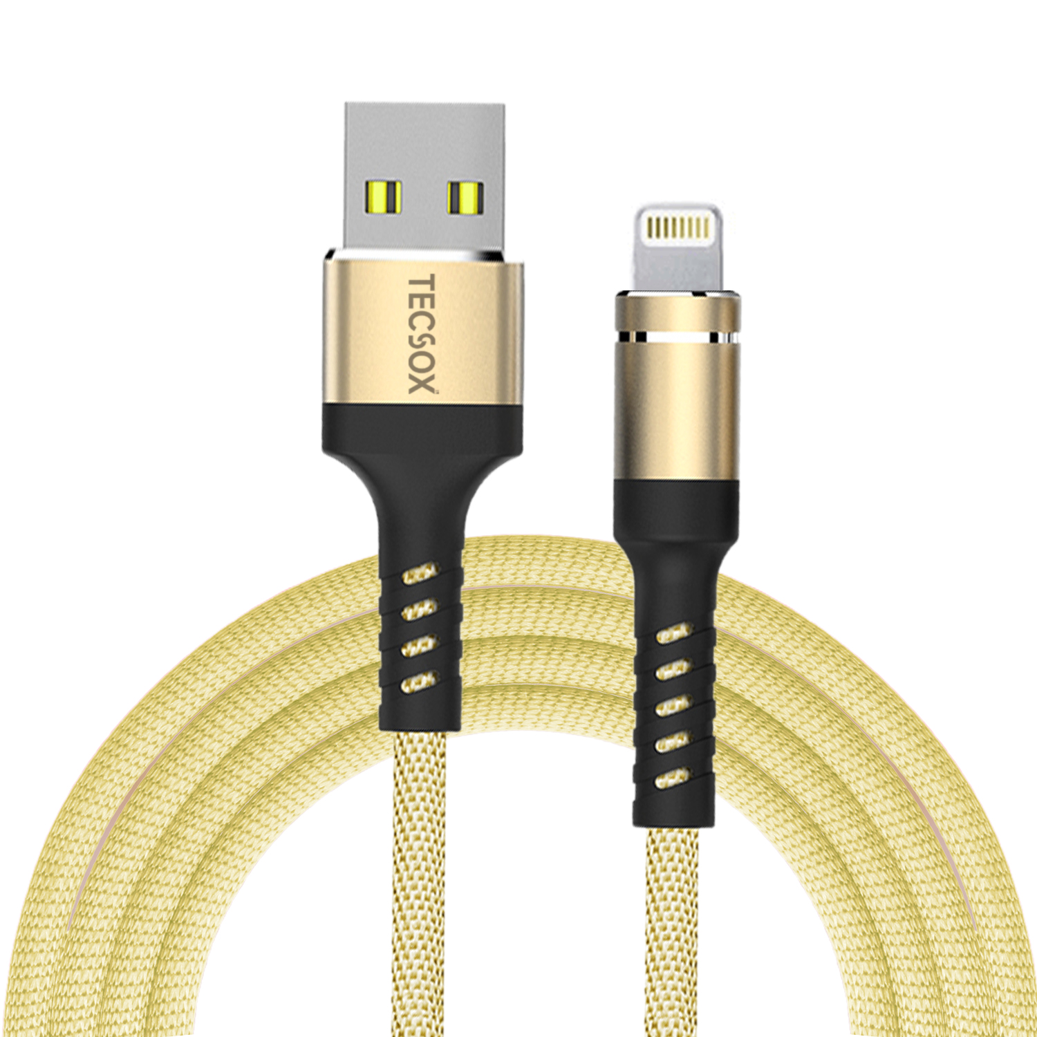 TecSox TecWire Lightning End Braided Fast Charging Cable Compatible for iPhone with MFI Certified  1 Meter, Gold 