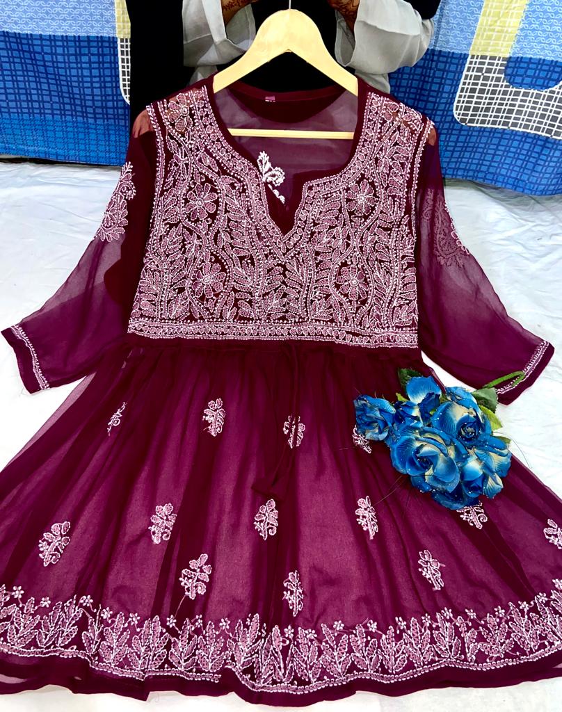 Buy Lucknowi Chikan Chiffon Dori Frock Online @ ₹599 from ShopClues