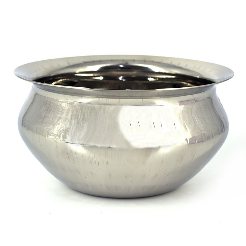 Pappylon Stainless Steel Handi, Kitchen Cooking and Serving Bowl, Punjabi Handi  13 cm, 800 ml  Silver 