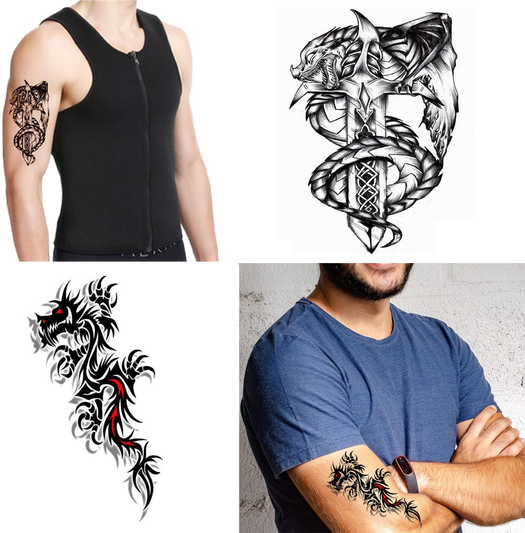 Buy Famous Black Dragon And Snake With Cross Tattoo Combo Waterproof ...