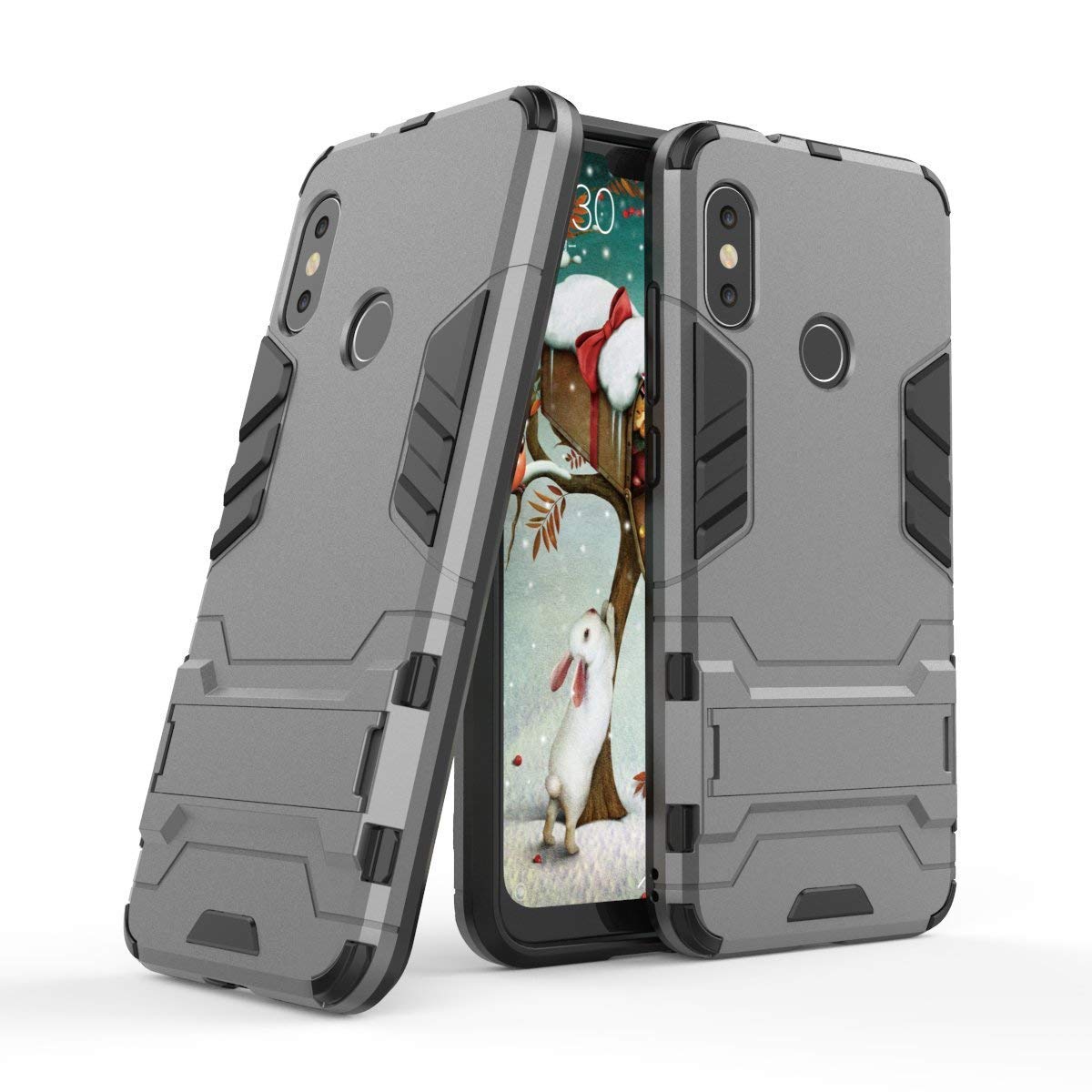 D3 Shock Proof Kickstand Hybrid Back Case for Redmi Note 6 / Note 6 Pro  Grey 