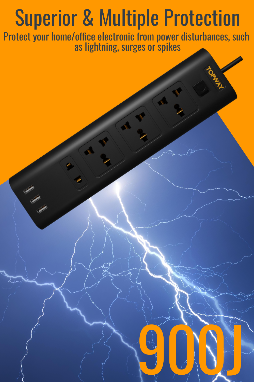 Buy 3 Meter Topway USB Power Strip Extension Cord with Spike Guard