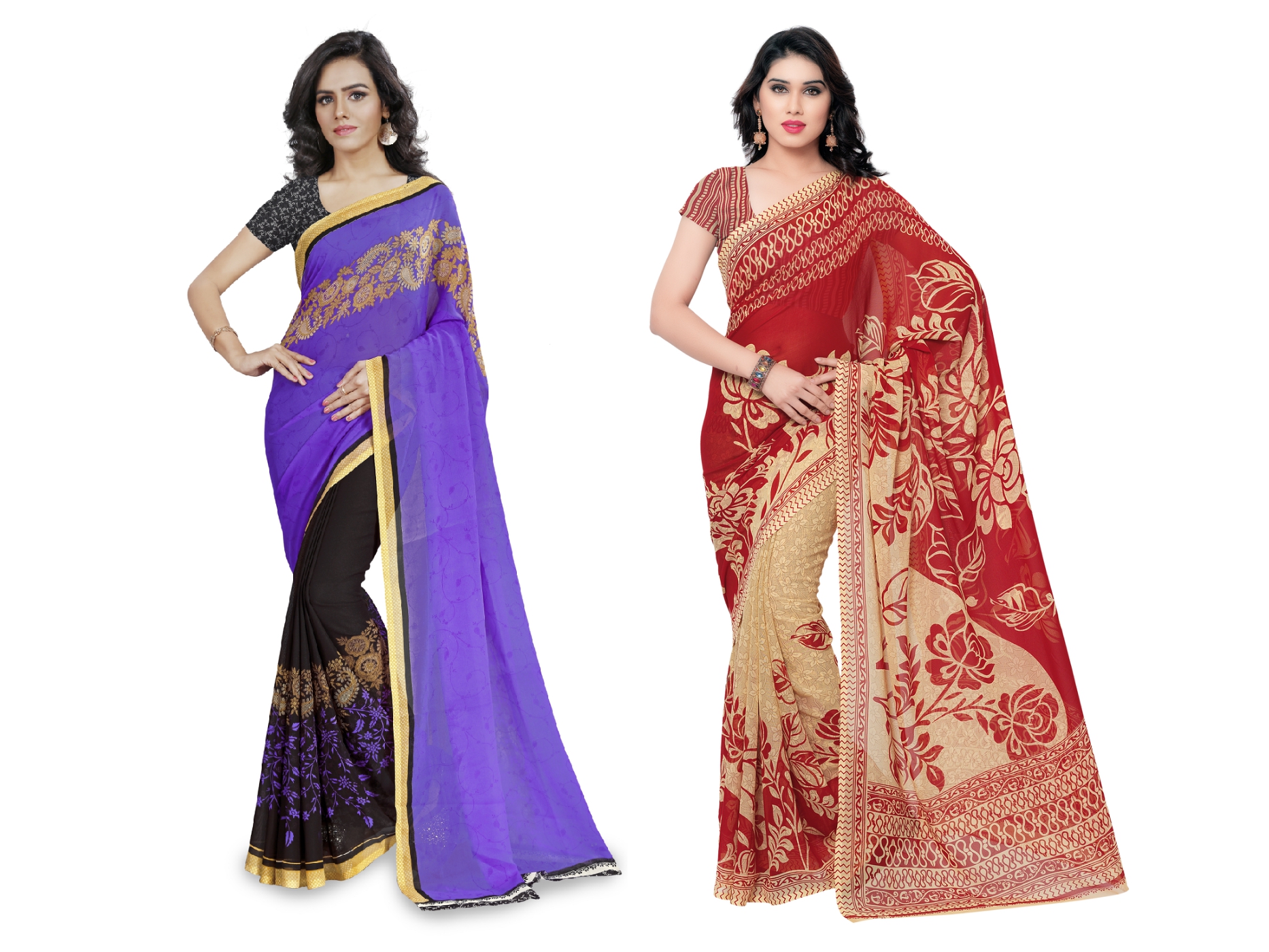 Buy Anand Sarees Multicolor Georgette Printed Saree With Blouse Combo