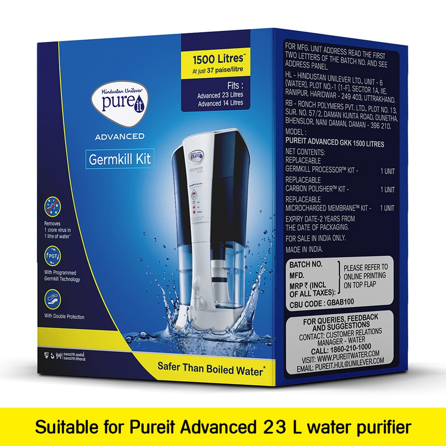 Buy HUL Pureit Germkill kit for Advanced 23 L Water Purifier 1500 L