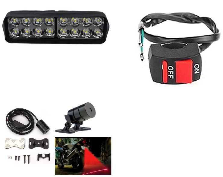 Buy Combo Fog light 16 led 1pc Red Lesser Light 1 Pc With Wire Switch ...