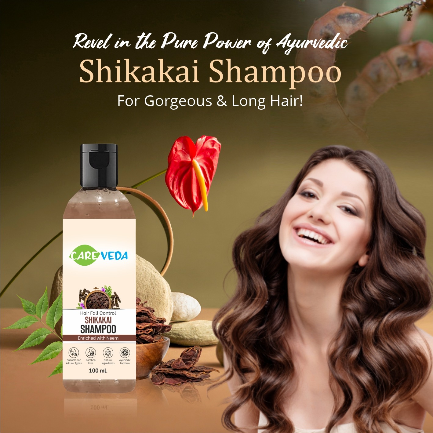 Buy CareVeda HairFall Control Shikakai Shampoo, Enriched with Neem, Ayurvedic Forumula