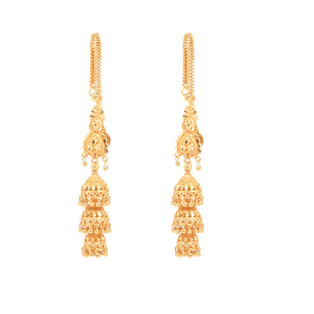 GoldNera Designer Gold Plated Kaan chain Jhumki Earrings