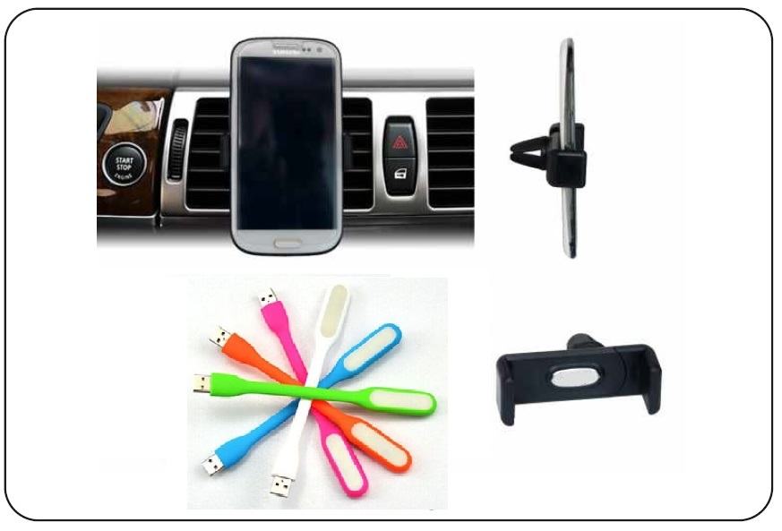 Sketchfab Combo of Universal Car Mobile Holder Single 360 Degree Rotating + Portable Flexible USB LED Light