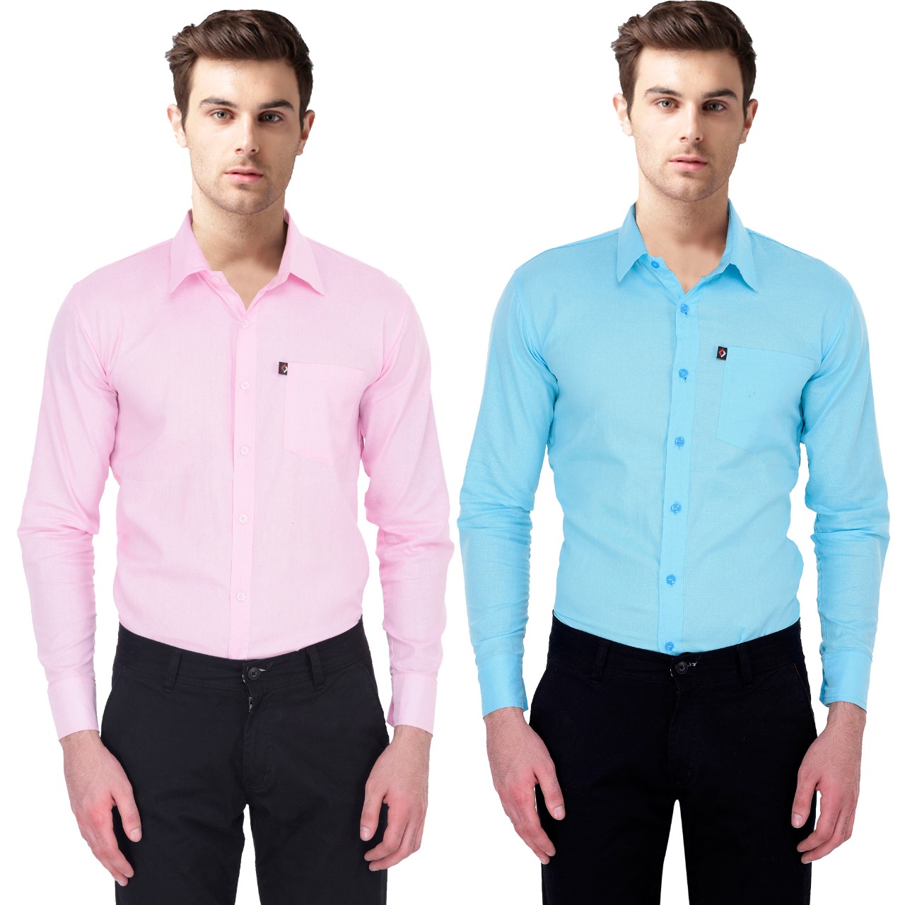 Black Bee Solid Cotton Poly Cotton Shirts for Men Pack of 2