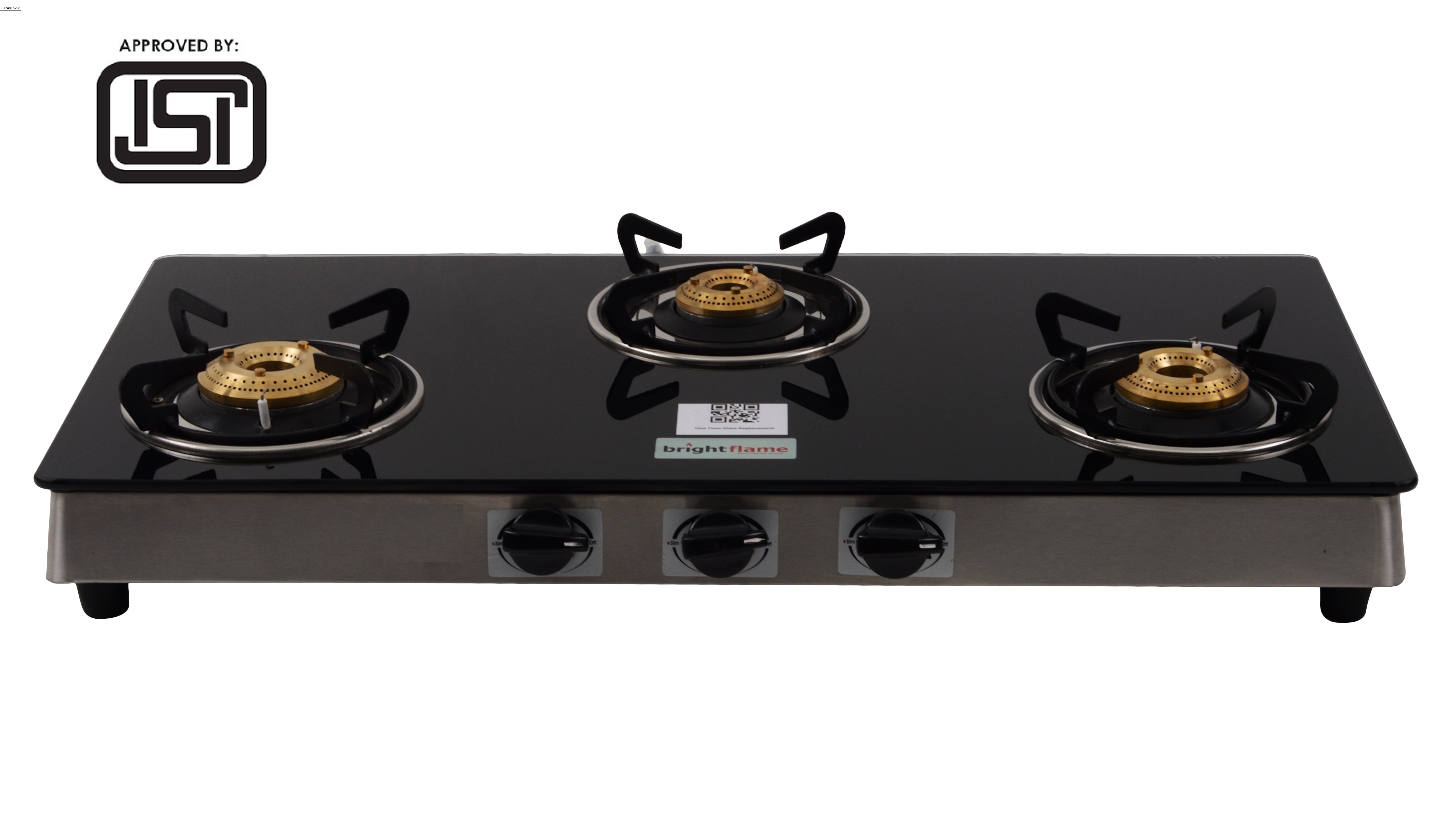 Brightflame ISI Marked 3 Burner Black Glass Stove Tulip Series
