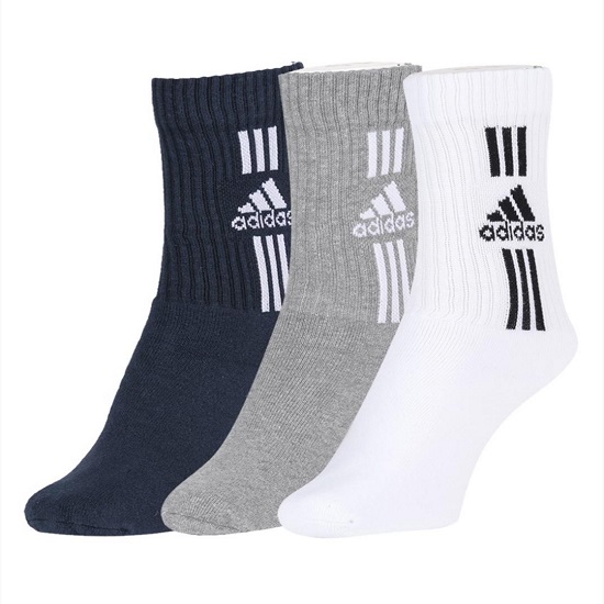 Adidas Men Grey/White/Black Cotton, Nylon and Polyester Flat Full Length Socks Pack of 3   Free Size