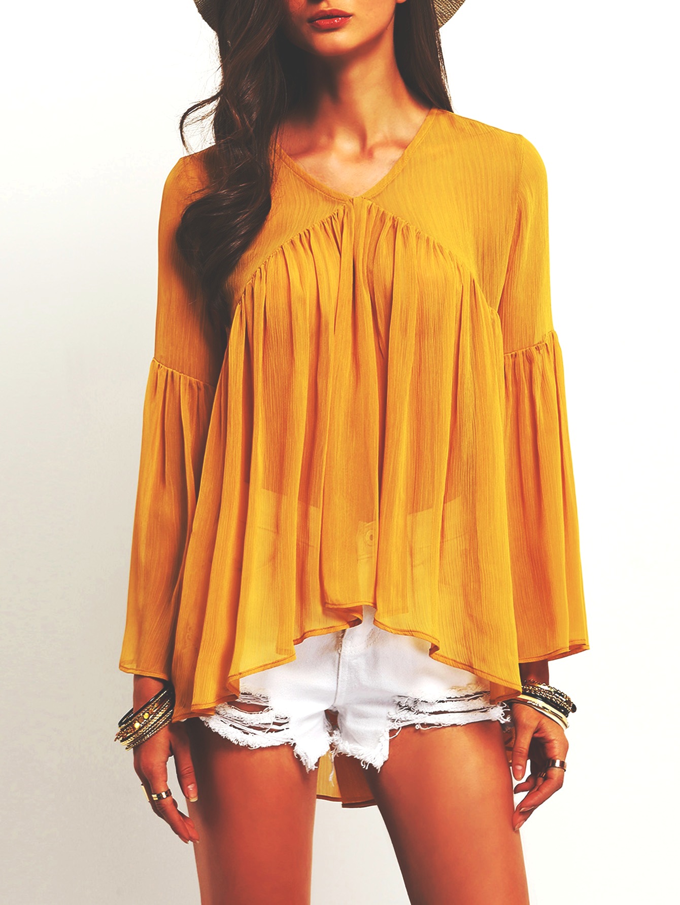Mustard Bell Sleeve Top