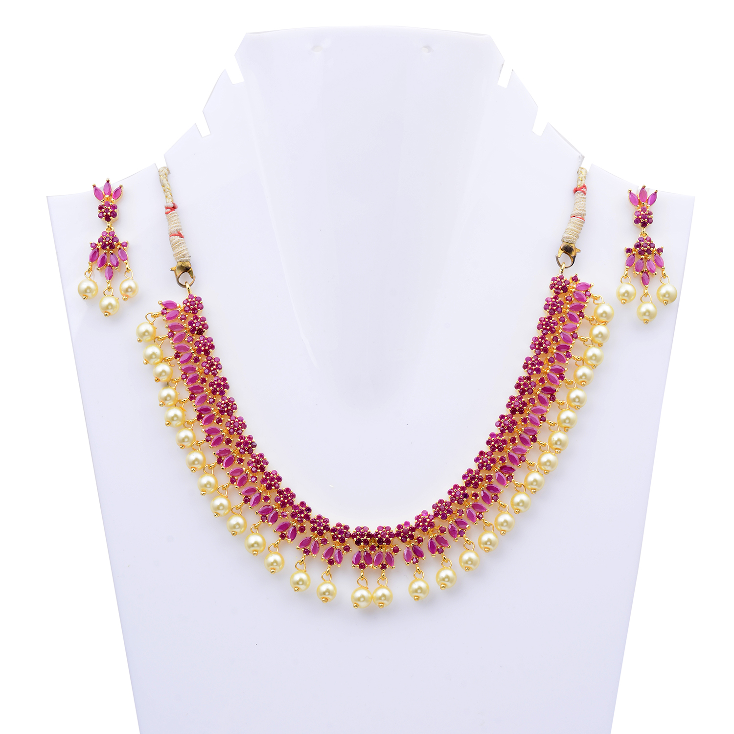 Buy Elegant Full Ruby Necklace Set with Earrings Online ₹1600 from