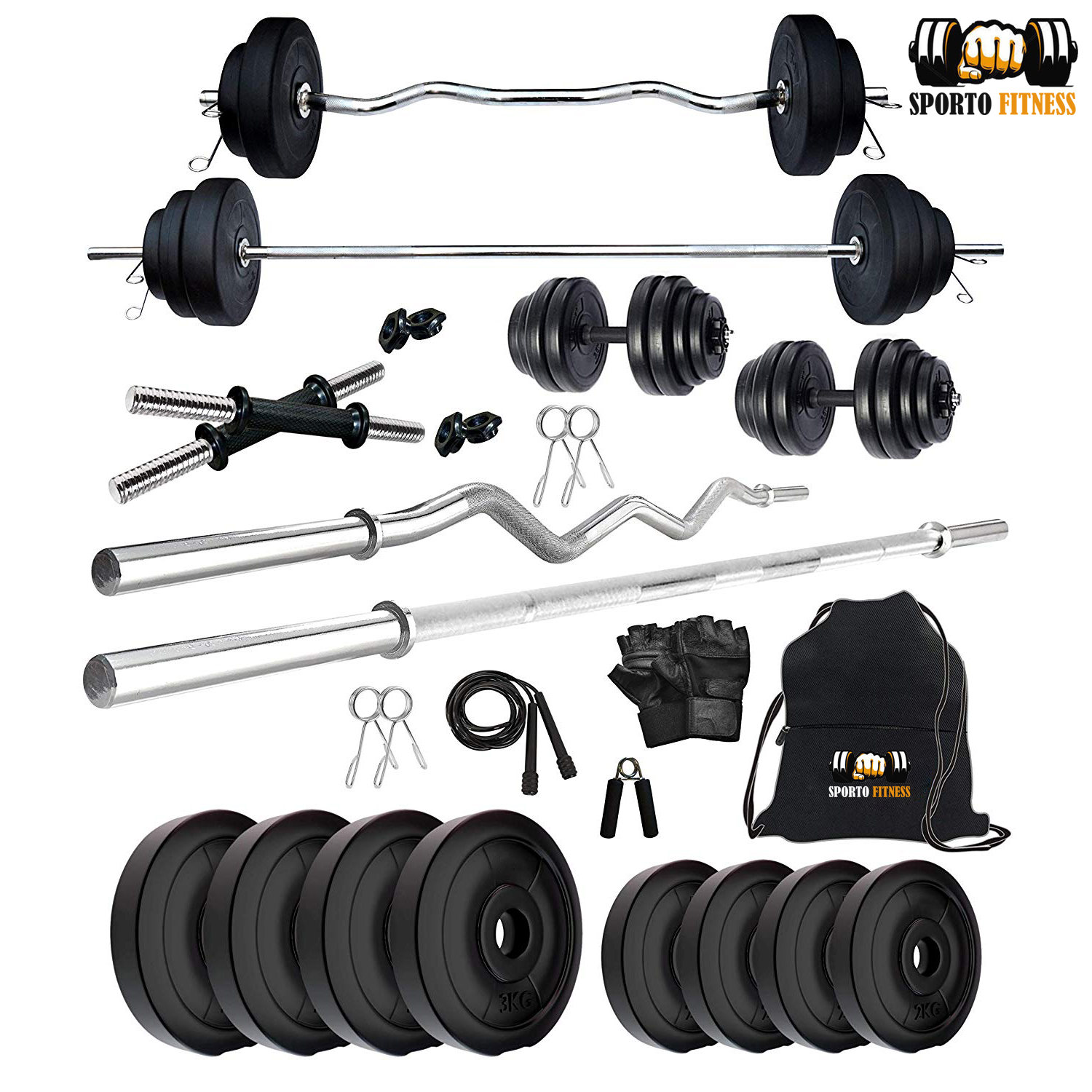 Buy SPORTO FITNESS 30Kg Combo Home Gym Fitness Kit Online @ ₹2299 from ...