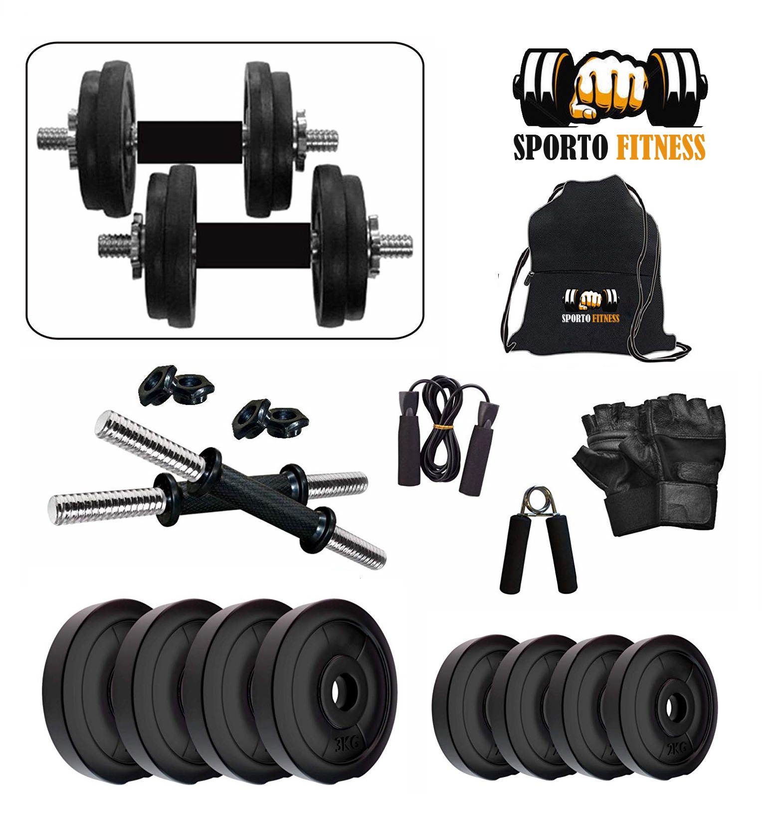 Buy SPORTO FITNESS 30Kg Combo Home Gym Fitness Kit Online @ ₹2299 from ...