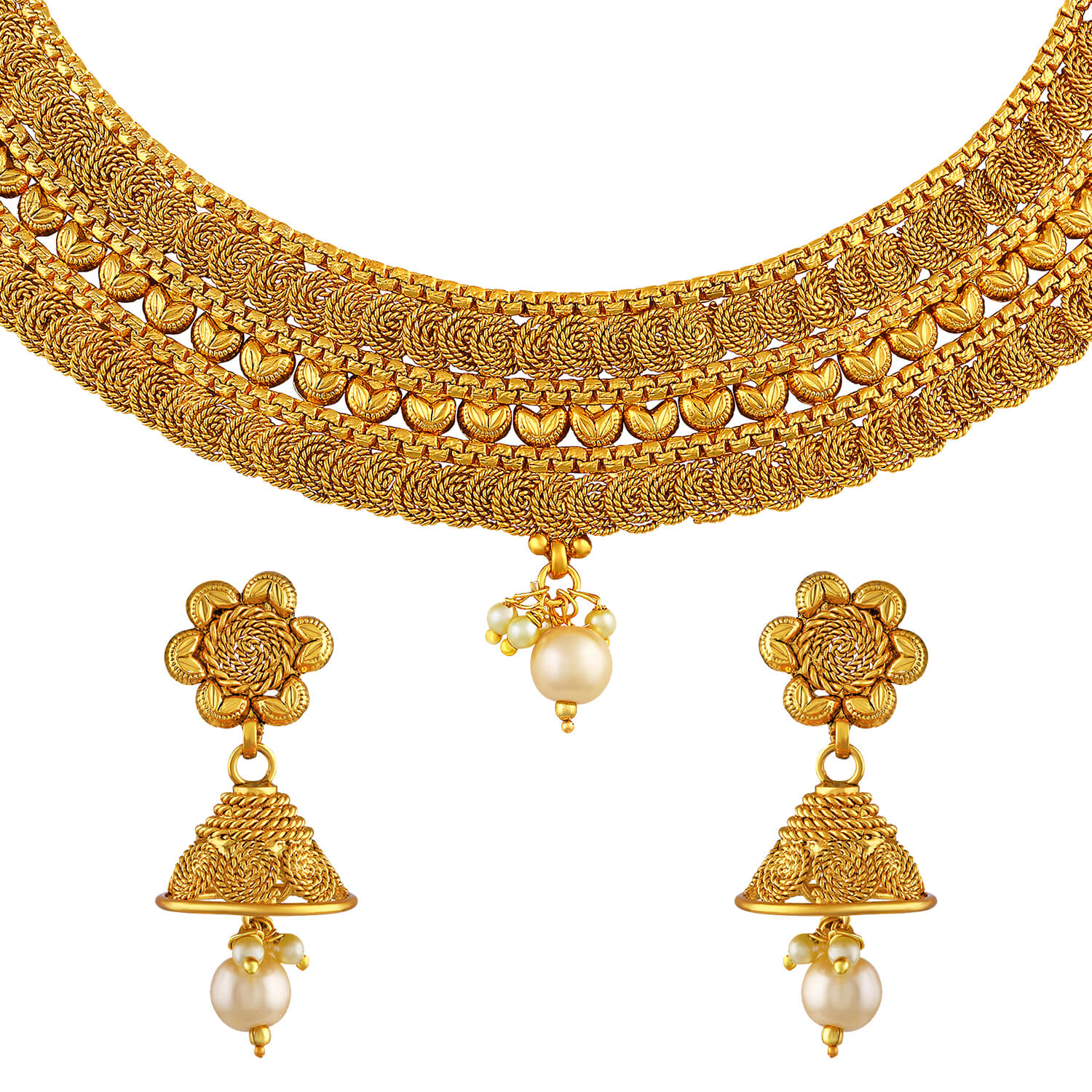 Buy Asmitta Jalebi Shape Traditional Gold Plated Choker Style Necklace Set For Women Online