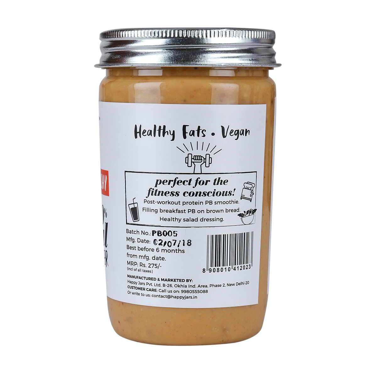 Buy Happy Jars Natural Peanut Butter Pure Peanut Crunchy 220g Online