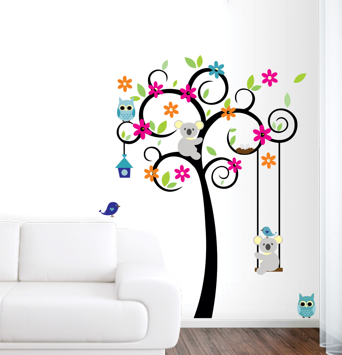 Buy EJA Art cute tree with flower and animals Multicolor Wall Sticker ...