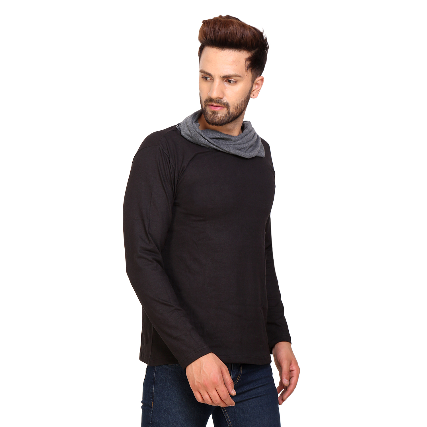 Buy Pause Men's Black Cowl Neck Full Sleeve T-Shirt Online @ ₹458 from ...