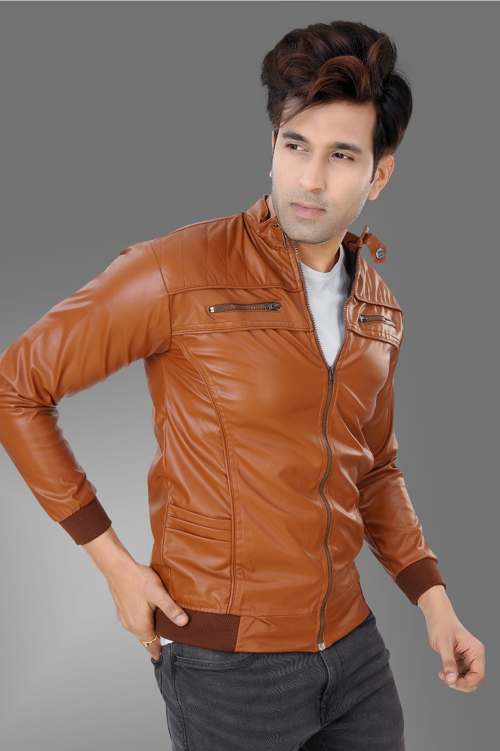 Buy Kandy casual pu jacket tan for mens Online @ ₹849 from ShopClues