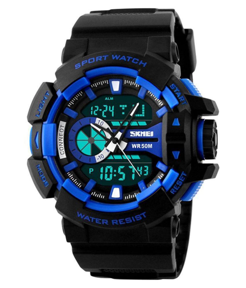 Skmei Dual Time WR50 Blue Black Sports Analog Digital Watch for Men And Boys