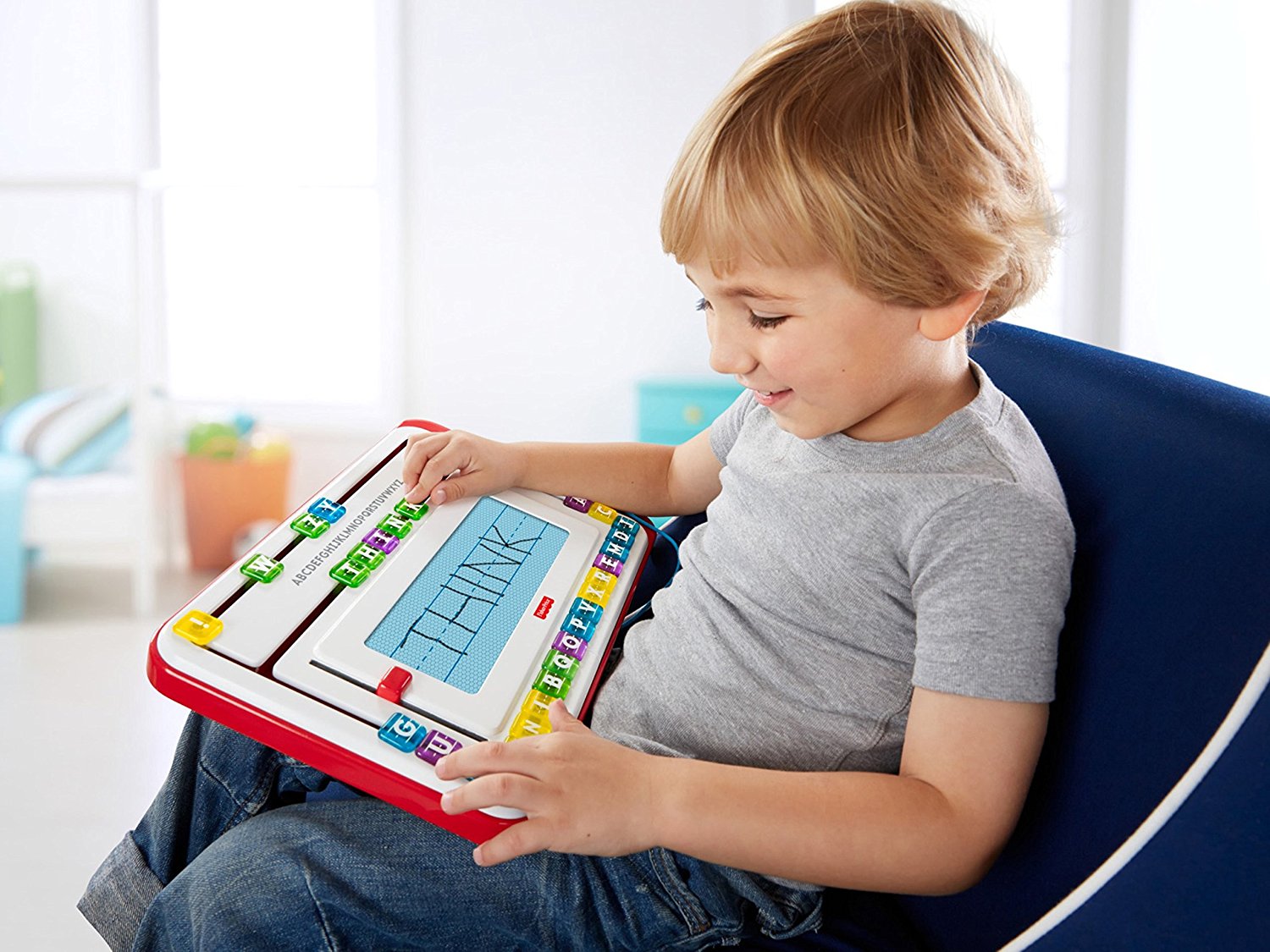 Fisher Price Think and Learn Alpha Slide writer for kids  kids can touch the letters and slide them to make word 