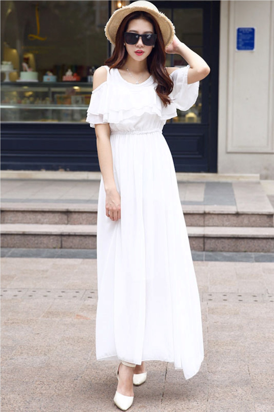 Buy Raabta White Cold Shoulder Long Dress Online @ ₹987 from ShopClues
