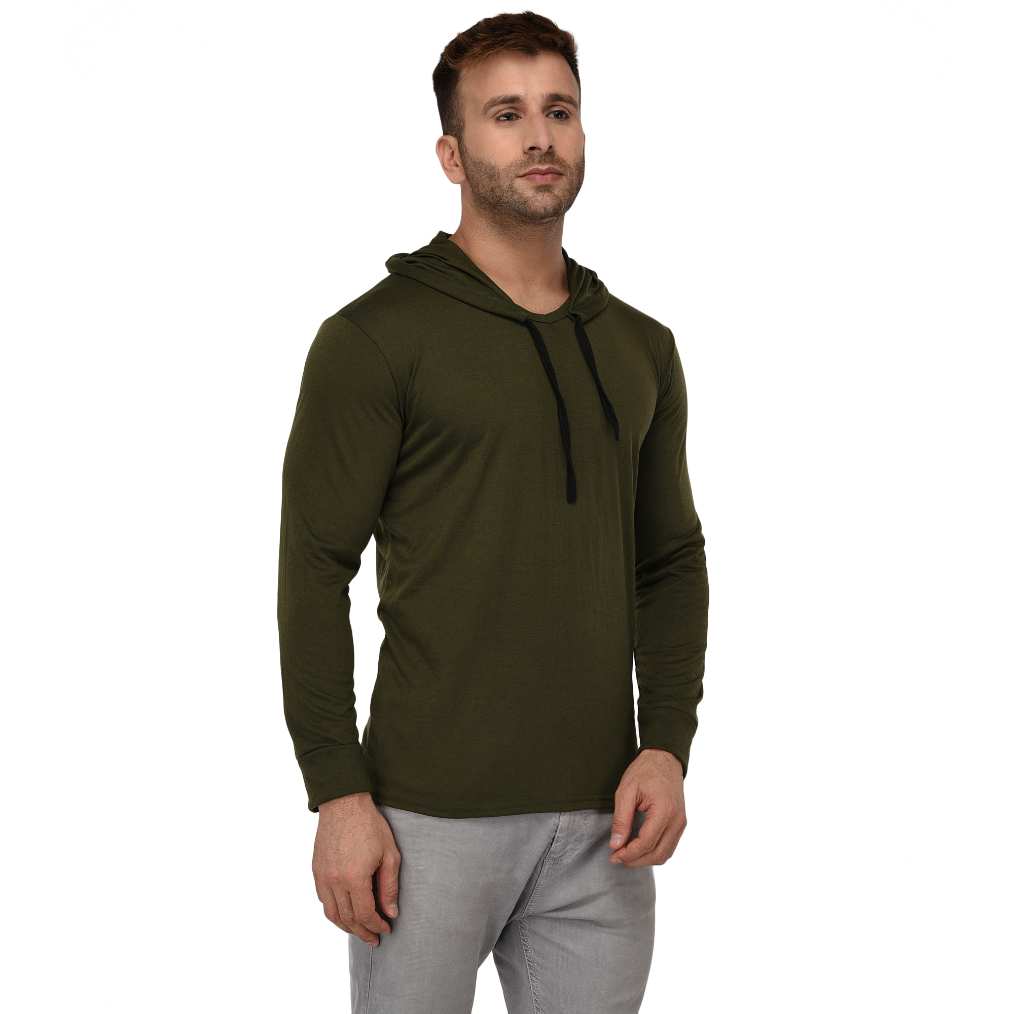 Buy Adorbs Solid Men's Hooded Dark Green T-Shirt Online @ ₹350 from ...