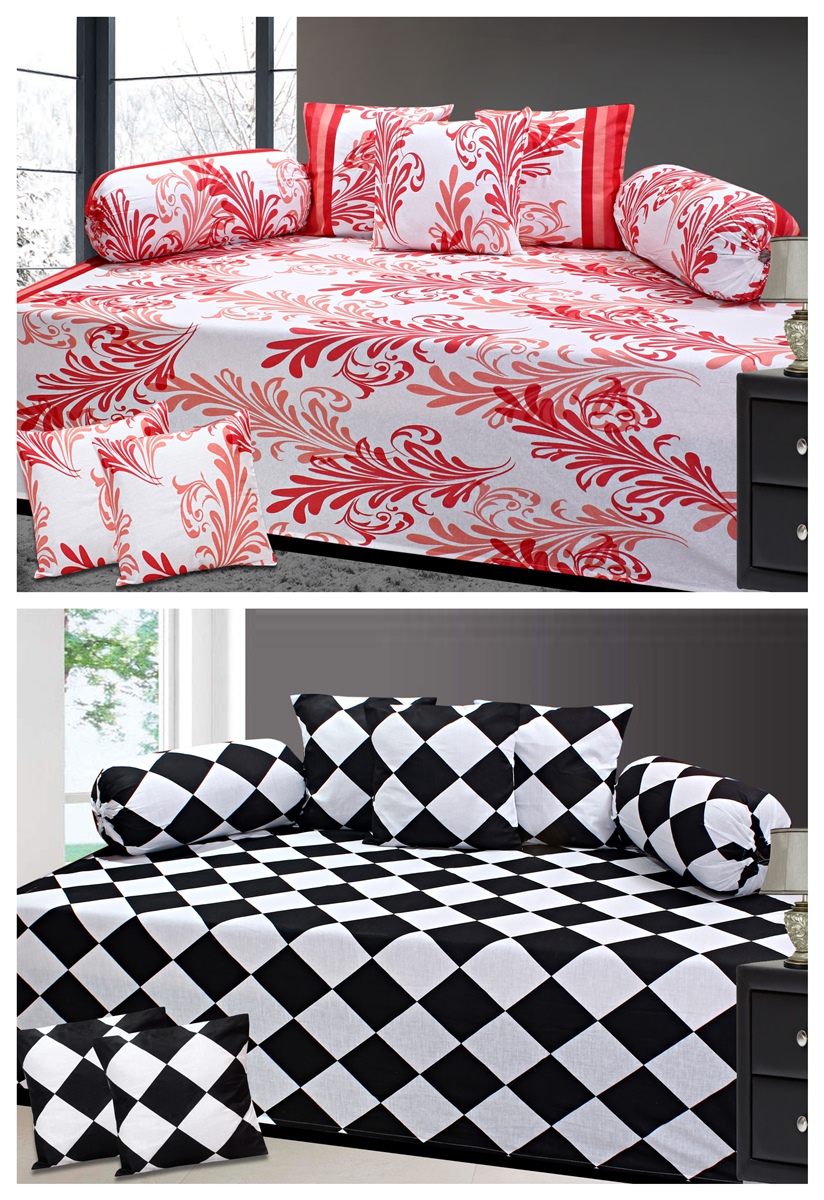 Buy Beautiful Home Cotton Diwan Set (Set of 2) (2 Diwan Sheets With 4