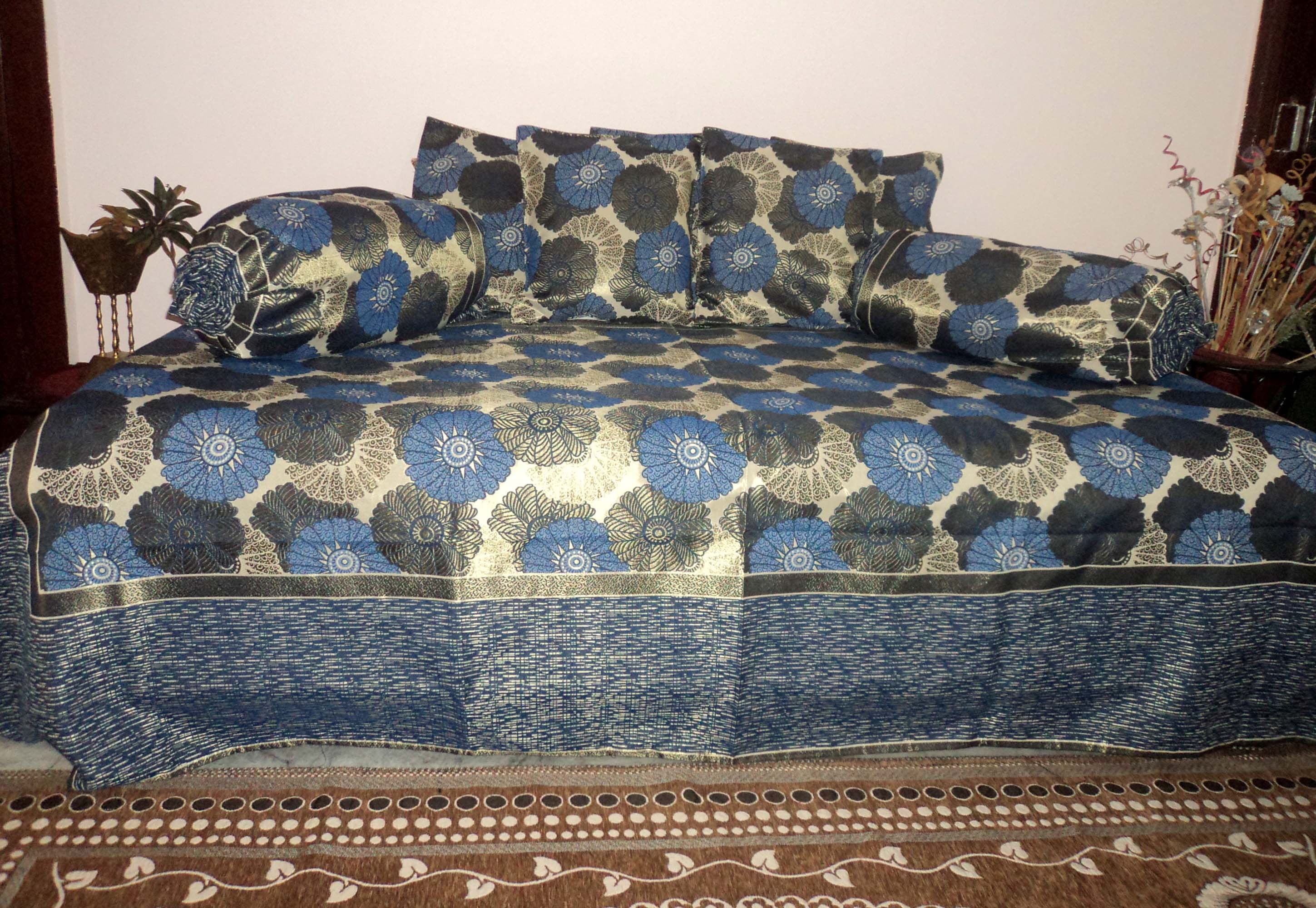 Buy AH Set of 8 Pcs Multi Color Silk Floral Design Diwan Set ( 1 Diwan