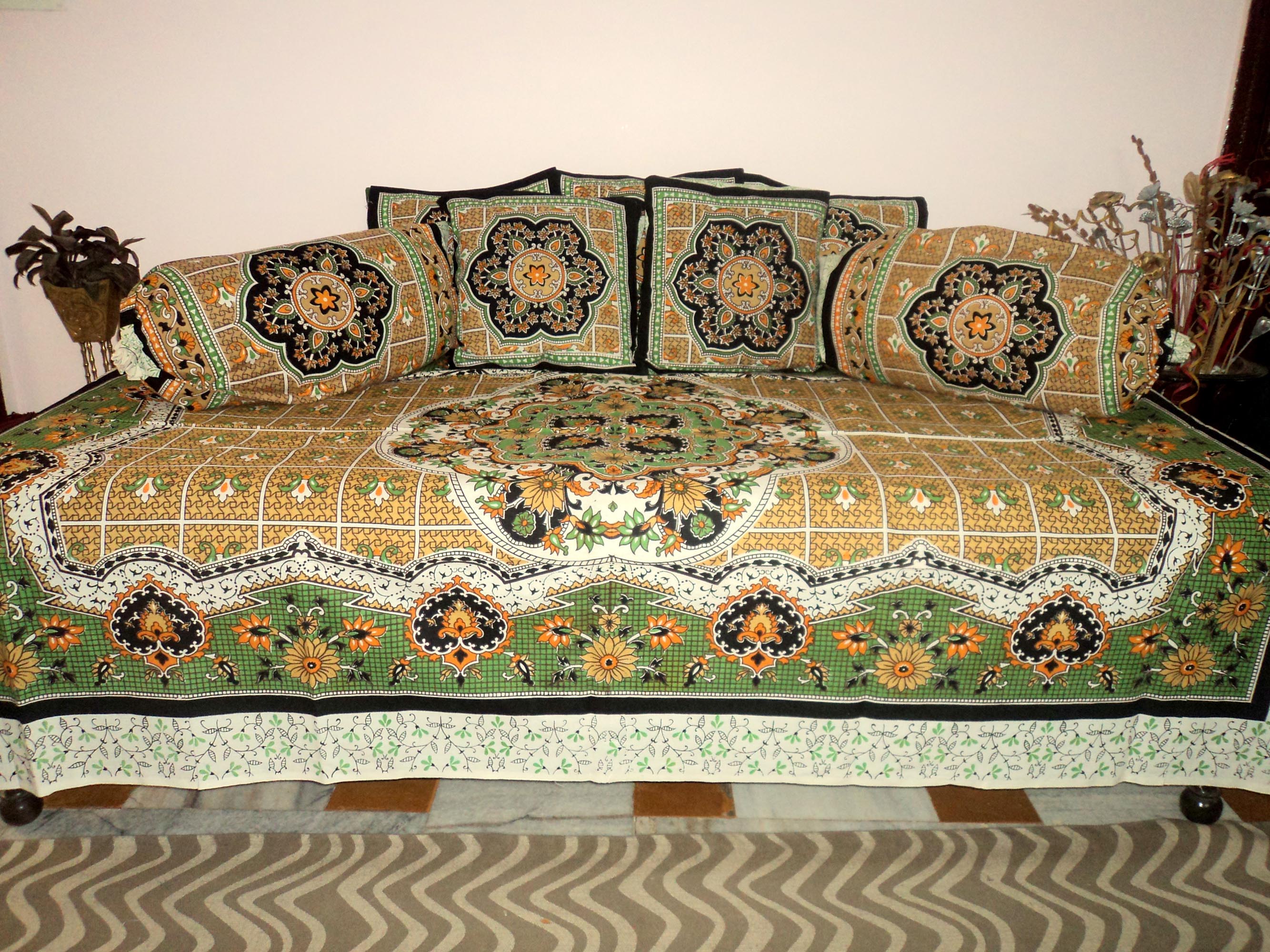 Buy AH Set of 8 Pcs Multicolor Floral Design Printed Diwan Set ( 1