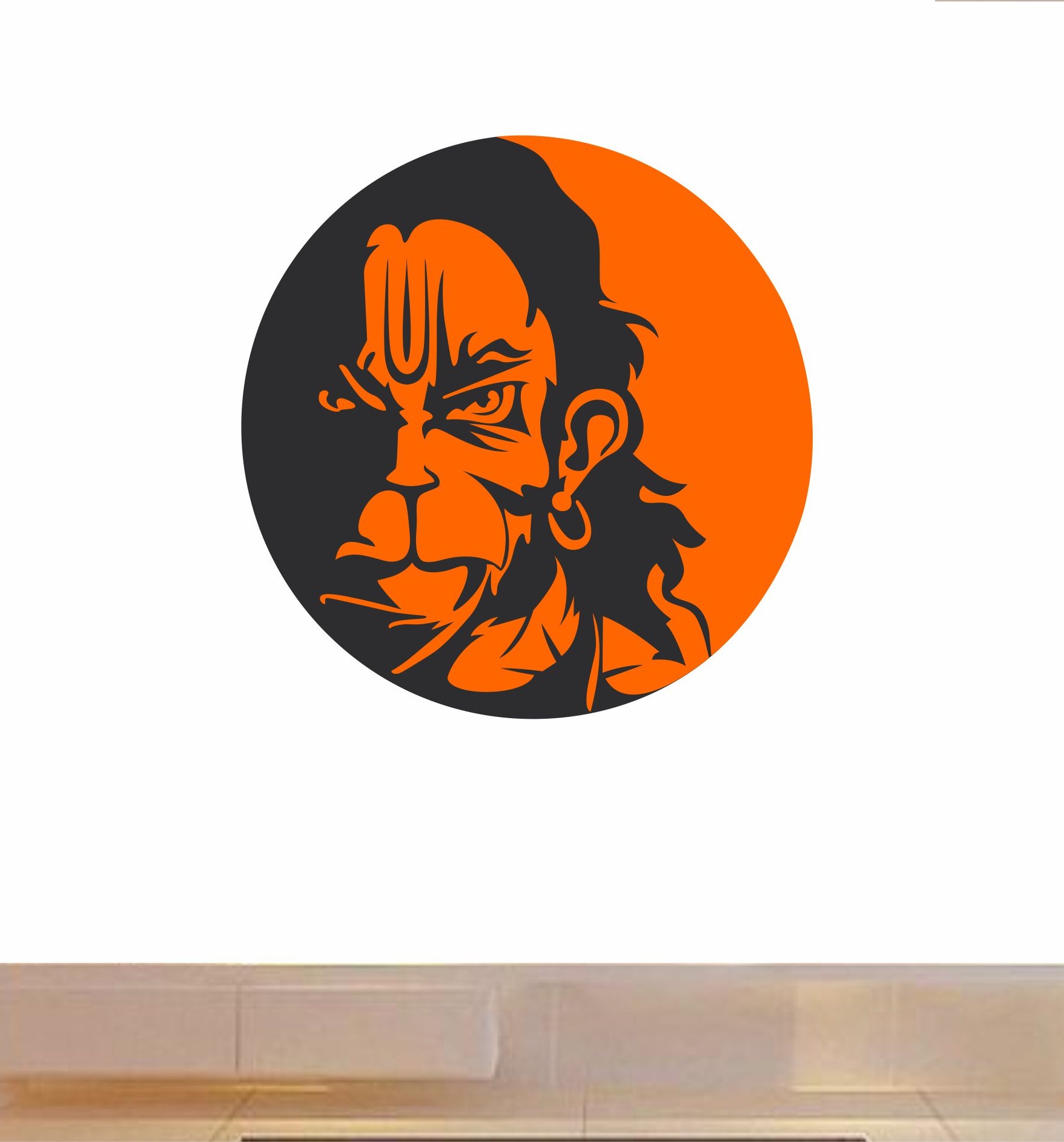 Buy wall dreams Hanuman Half Face Religious Black & orange Sticker ...