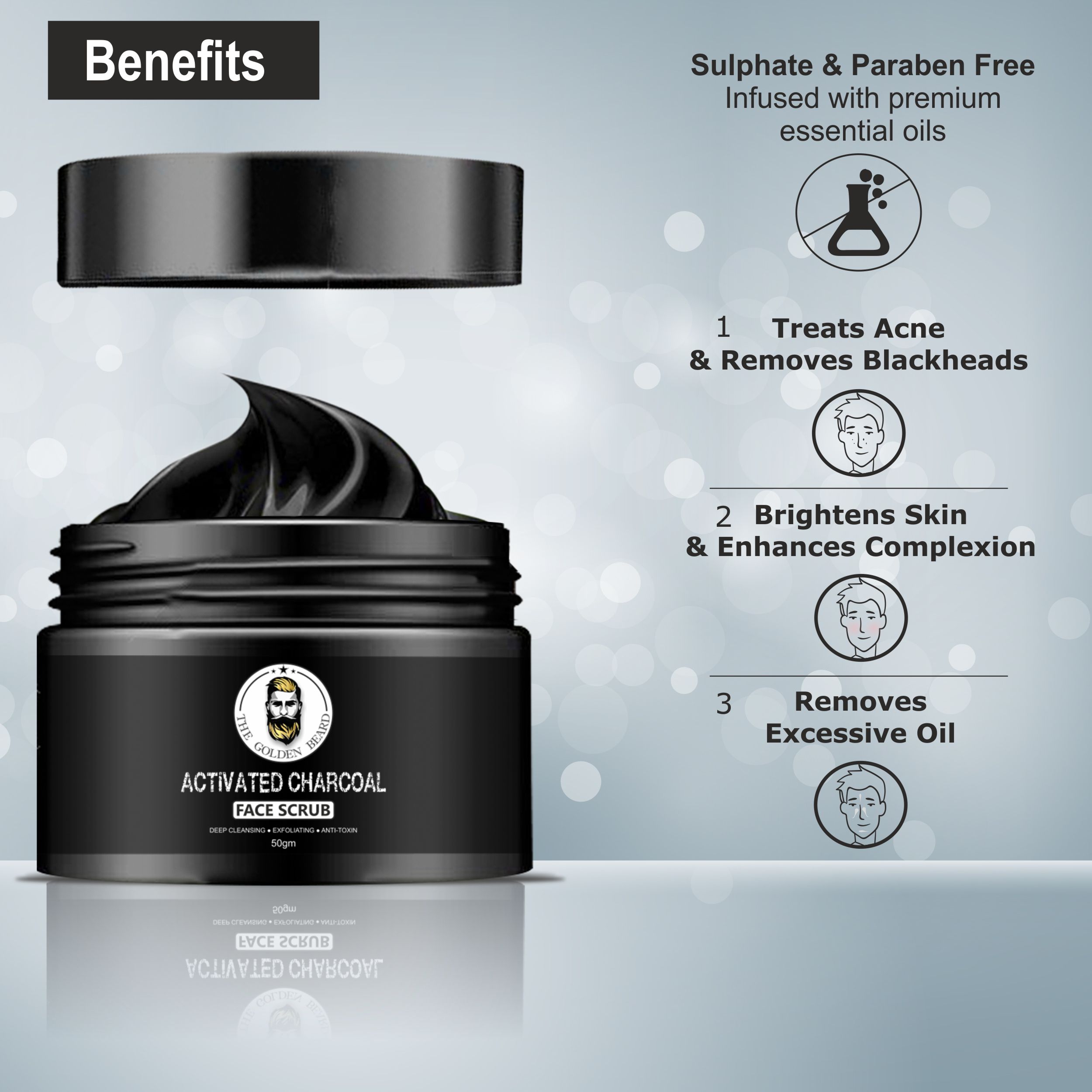 Buy THE GOLDEN BEARD Activated Charcoal Face Scrub for Dead Skin Cells Blackheads Deep